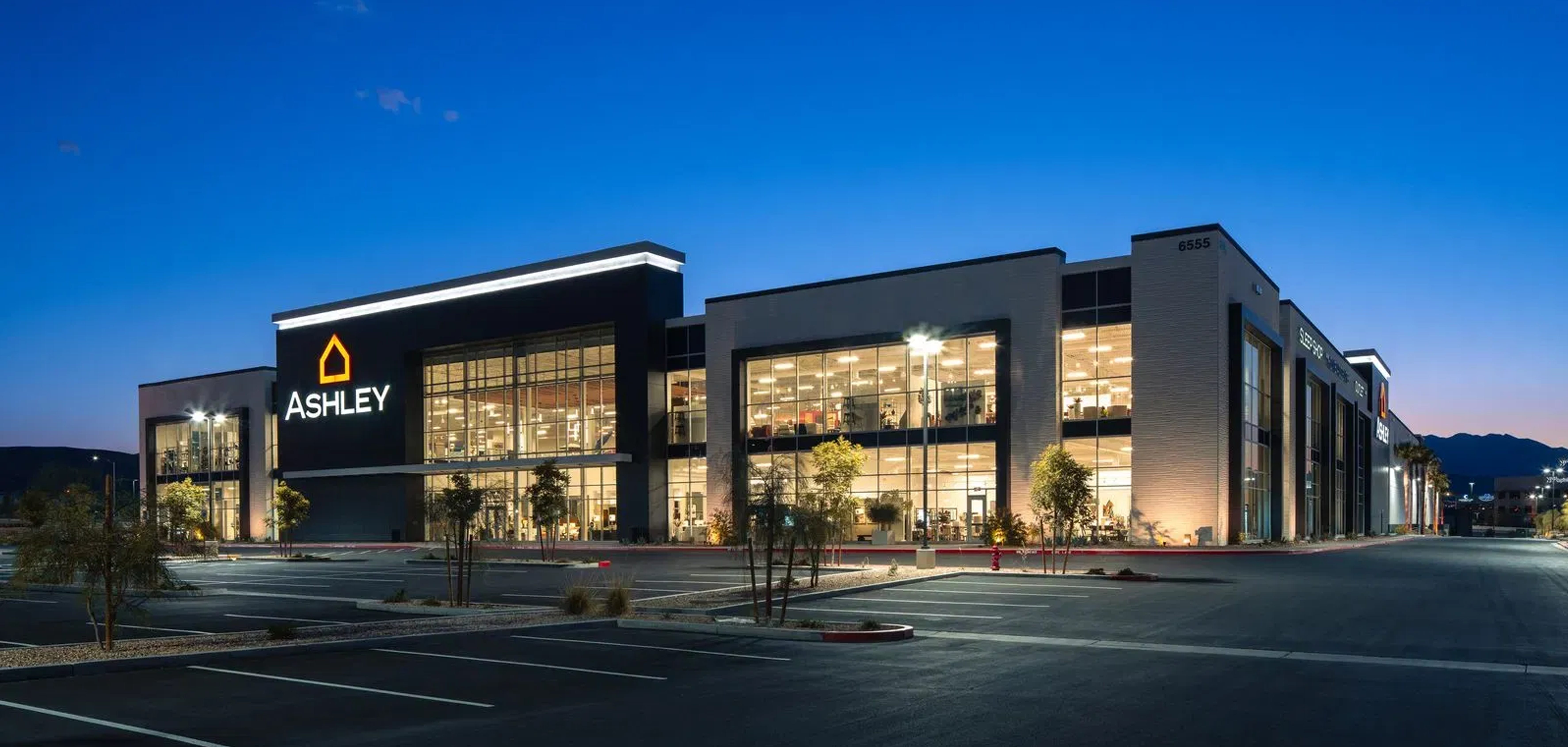 Ashley Las Vegas Retail Store in a night setting.