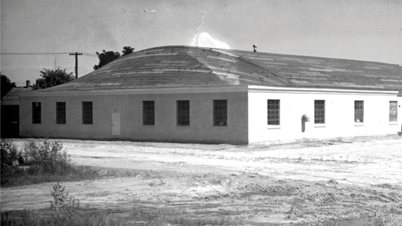 Old picture of the first Ashley factory in Arcadia, Wisconsin.